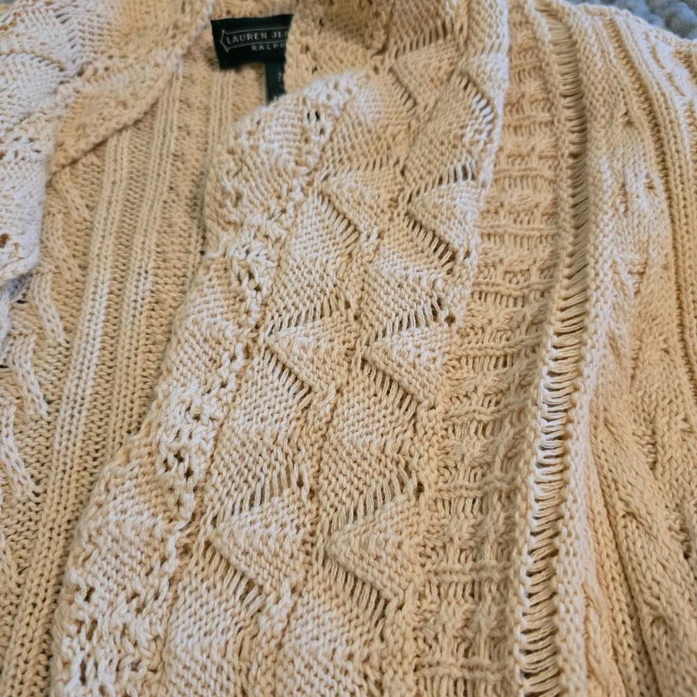 Lauren Jeans Company Ralph Lauren Creme Cotton Romantic Lace Knit Sweater Medium